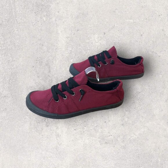Forever Comfort Womens Casual Burgundy Canvas Sneakers Size 7 - Picture 4 of 8
